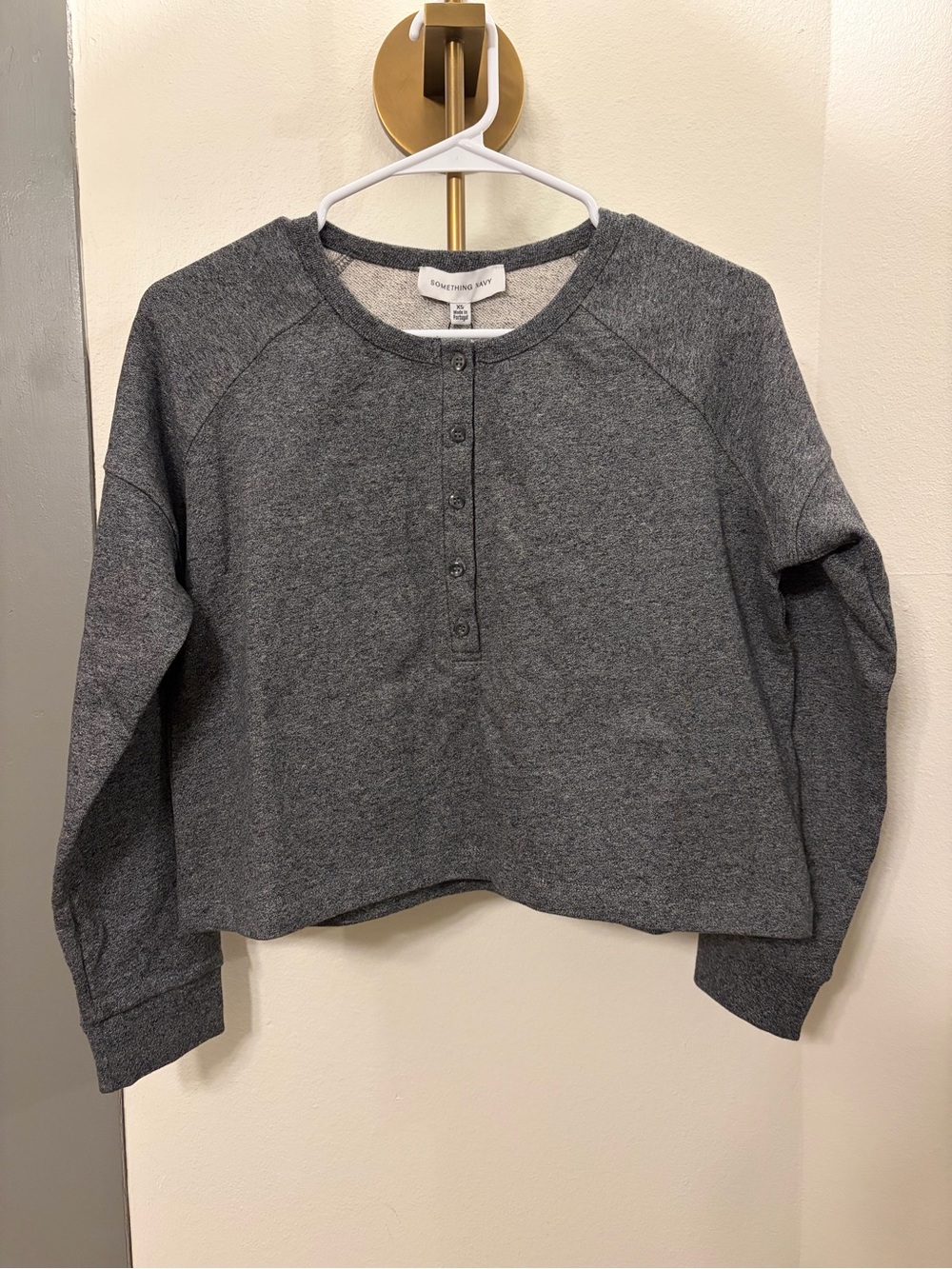 Something Navy Charcoal Gray Henley Sweatshirt
